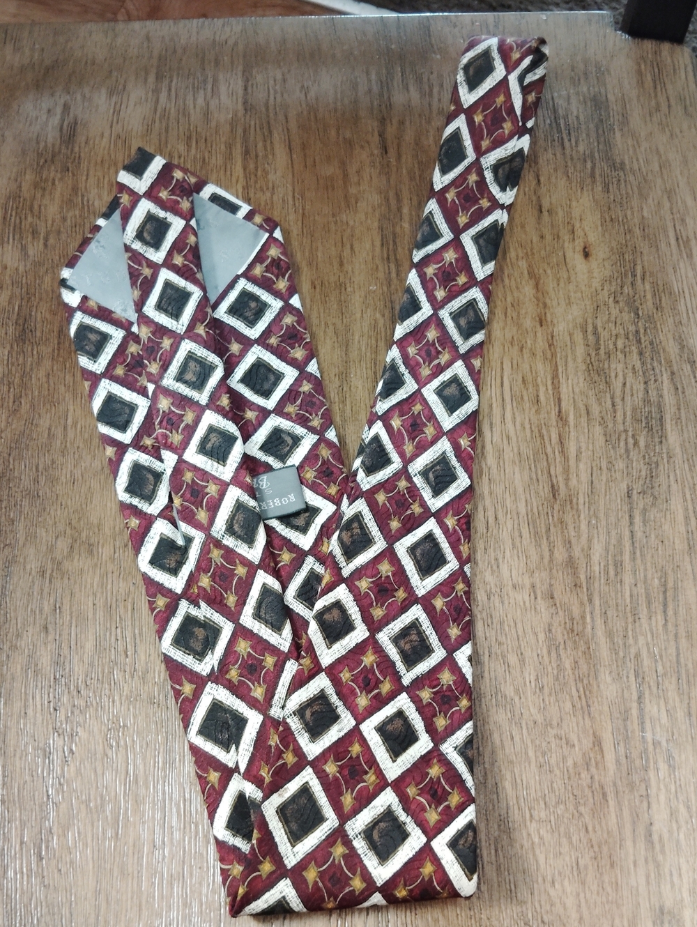 Robert Talbott Burgundy Geometric Silk Tie with Black and Cream Accents